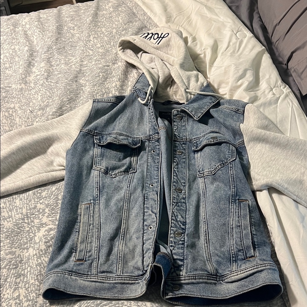 Hollister Denim Jacket with Gray Hoodie
